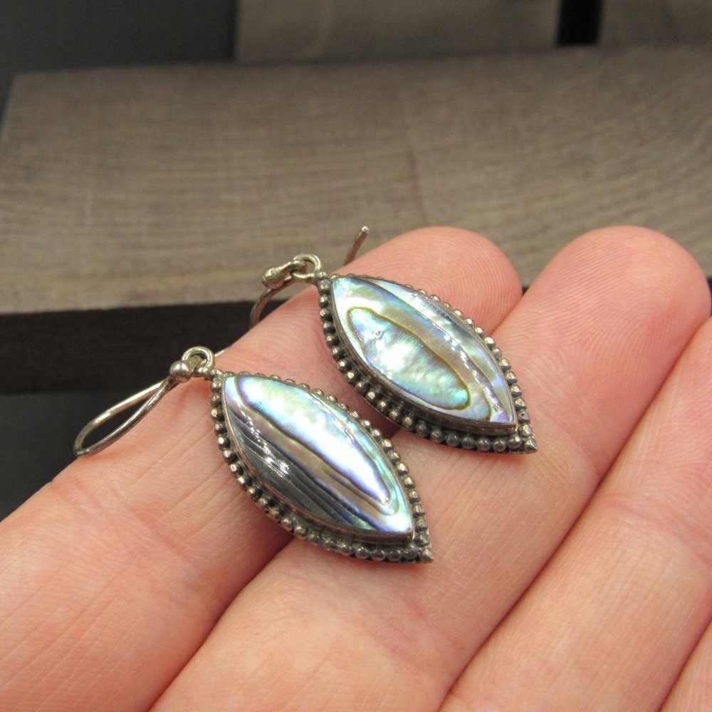 Sterling Abalone Shell Rustic Inlay Earrings - image 2